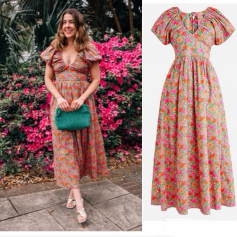 J. Crew Floral Midi Dress in Pink, Orange & Green - Picture 1 of 12